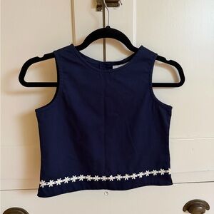 Hartstrings Navy Top with White Floral Detail